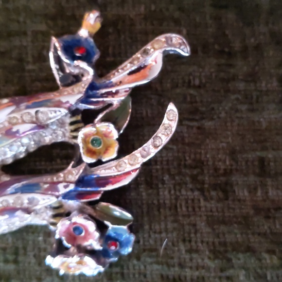 CORO* rare 1940's vintage rhinestone 2 cockatoo brooch. Enamel rhinestone - Picture 4 of 8